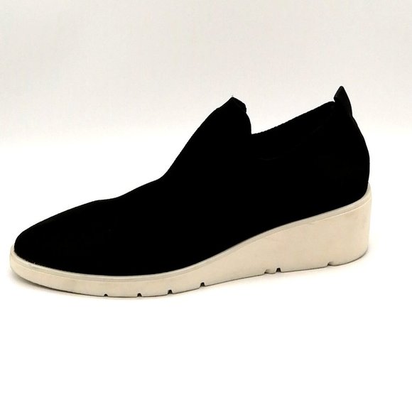 Steven by‎ Steve Madden Womens Bell Pull On Sneaker Black Stretch Wedge Heel 10M - Picture 1 of 9